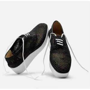 Robert Clergerie Lisa Platform Raffia Shoe Black Sneaker Derby‎ Size 37.5 Boho
